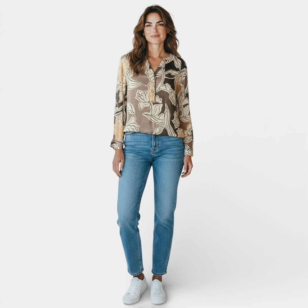 Culture Smoked Pearl Floral CUmolly Long sleeves Flowy Satin Blouse Women Size M